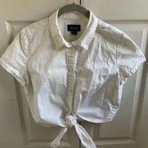 Cropped white front tie buttondown denim t shirt size medium monki brand cotton